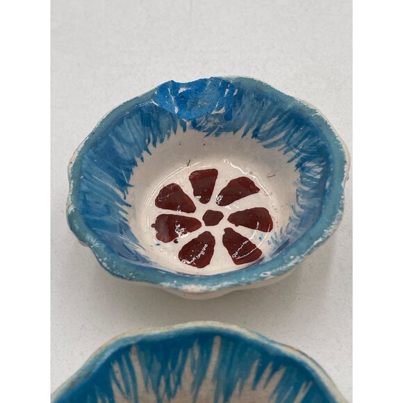 Handcrafted Vintage Ceramic Trinket Dishes Floral Design Scalloped Edge 2.25x1" - Picture 2 of 8